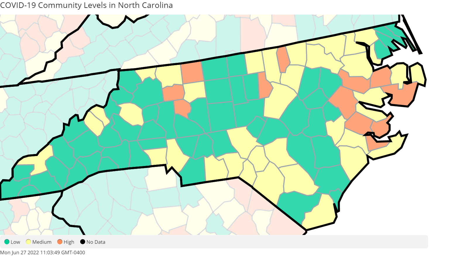 NC COVID-19 Community Levels (as of June 27, 2022)